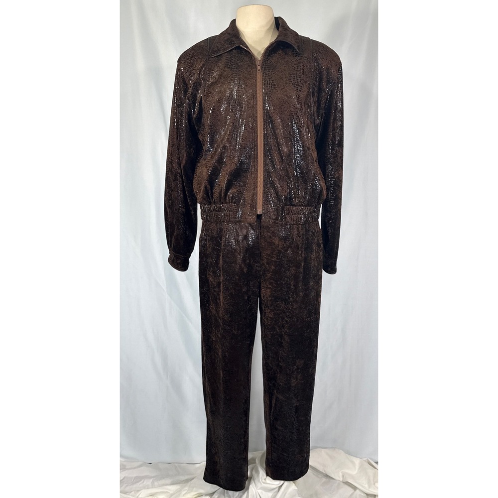 VTG 80s Christine Phillipe Brown Snakeskin Metallic Tracksuit Jacket Pants S/M